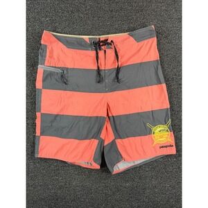 Patagonia Board Shorts Ocean Grove Lifeguard Red Gray Striped Size 32